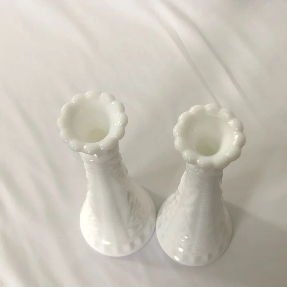 Vintage Farmhouse White Milk Glass Tall Bud Vases 9” - Set of 2 - Picture 5 of 10